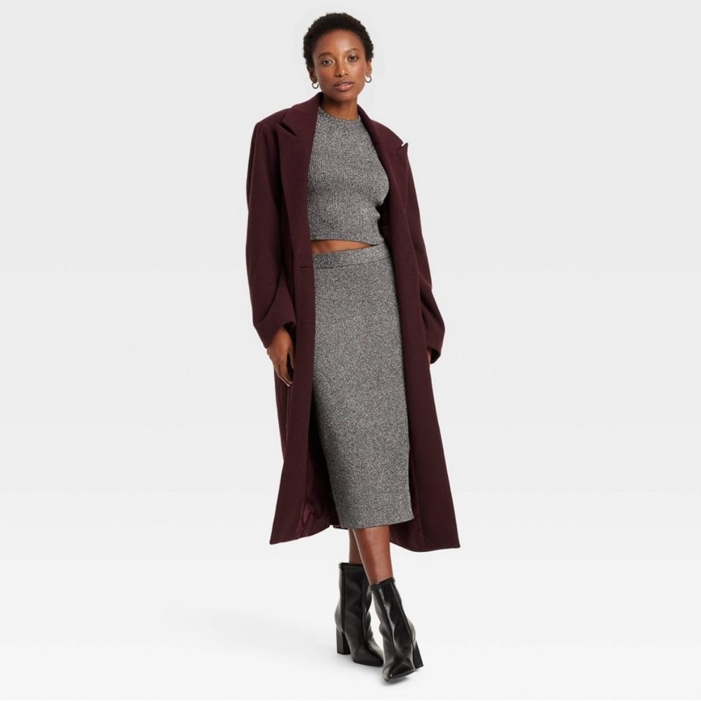 A New Day Charcoal with Silver shimmer Women's Lurex Midi Sweater Pencil Skirt